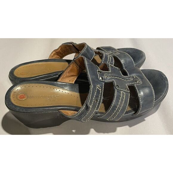 Clarks Unstructured Sandal Blue Leather Strap Comfort Shoes Cushioned Size 9 - Picture 3 of 7